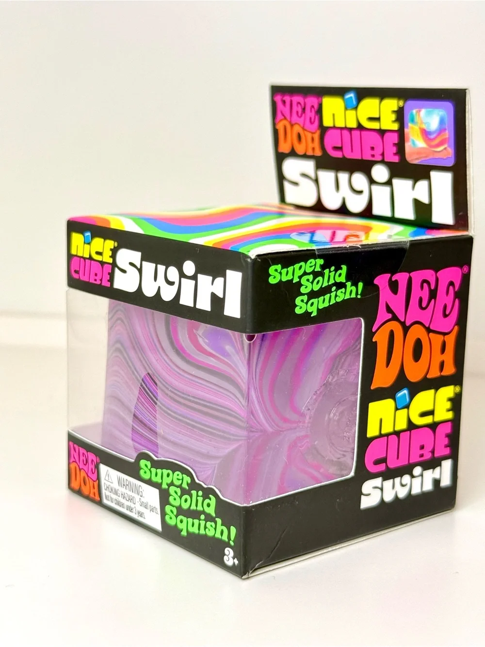 NWT NeeDoh Nice Cube Swirl Pink Purple Sensory Fidget Toy Super Solid Squish